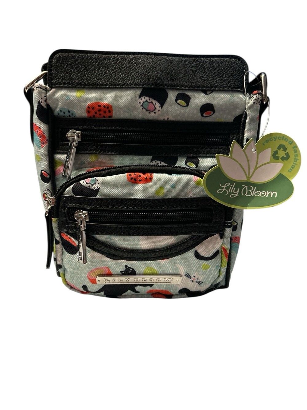 Lily Bloom Jaimie Crossbody Cats & Sushi Eco Friendly Fabric Mini Purse Bag NWT